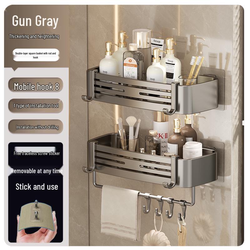 Punch-Free Wall-Mounted Bathroom Storage Shelf