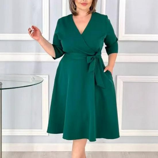 2025 Módní evropské a americké áčkové šaty s kulatým výstřihem - Elegantní styl s dlouhým rukávem pro ženy