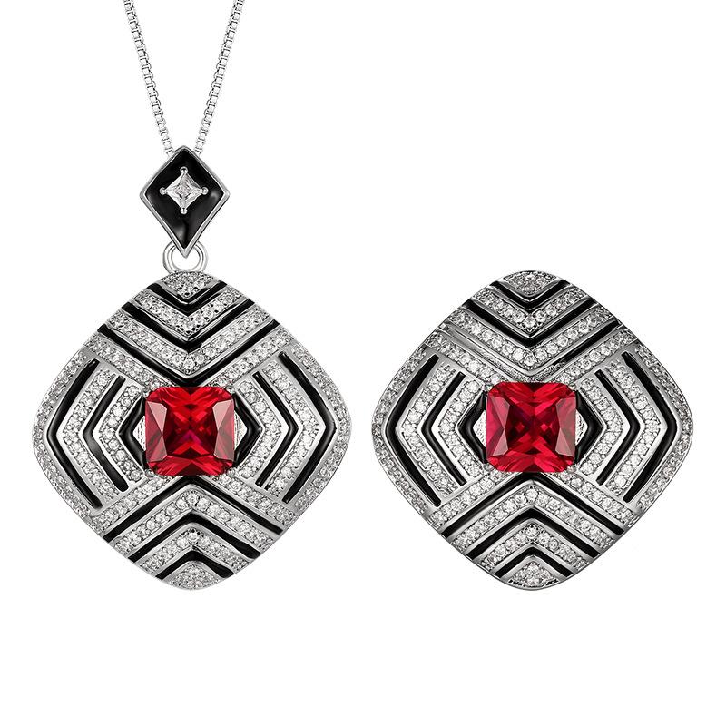 Jewelry Copper Bottom Gold-Plated Retro Simulation Red Corundum Princess Square Personalized Set Main 8 * 8