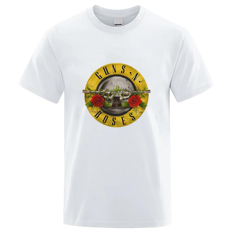 Cool Gun And Rose Pattern Men's Retro Cotton Short Sleeve Summer Fashion Oversized T-shirt For Men Streetwear Tee Tops Unisex