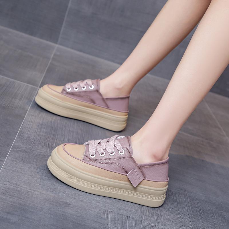 Fashion New Women's Outdoor Sports Shoes Thick Soled Casual Fashion Lace Up Running Shoes Comfortable Solid Color Vulcanized Shoes