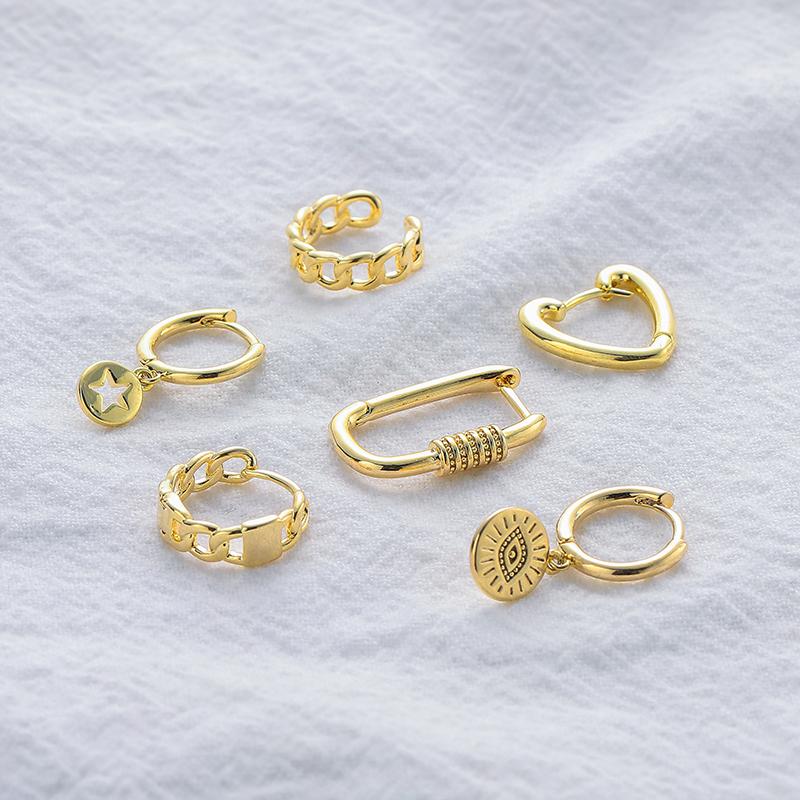 ANENJERY 6 teile/satz Herz Augen Stern Kette Geformt Hoop Ohrring set Weibliche Einfache Kreative Geometrische Ohrringe