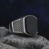 Simple Fashion Stainless Steel with Black Agate Stone Rings for Men Women High Quality Wedding Jewelry Gifts Dropshipping