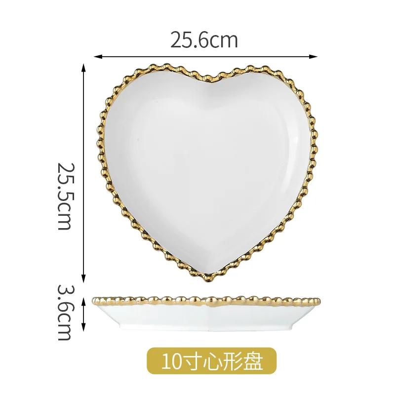 1pcs Ceramic Large Rice Bowl Heart-shaped Tableware Nordic Phnom Penh White Round Salad Plate Steak Dish Dinnerware Dinner Plate