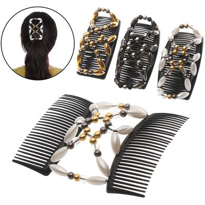 DIY Bun Maker Handmade Magic Hair Comb Elastic Hairpin Beaded Hair Clip Double Comb