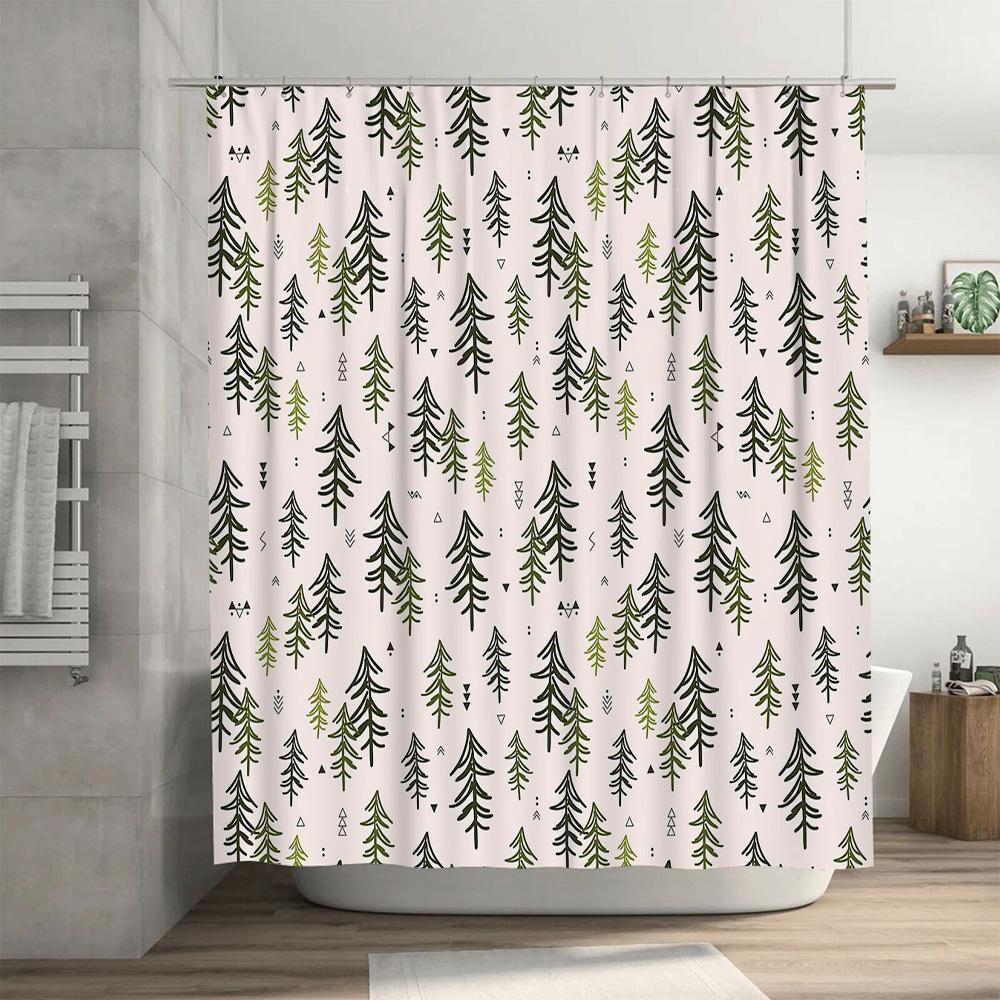 Botanical Shower Curtain Forest Trees Pattern Nature Greenery Backdrop Washable Bathroom Decor Vintage Rustic Home Textile