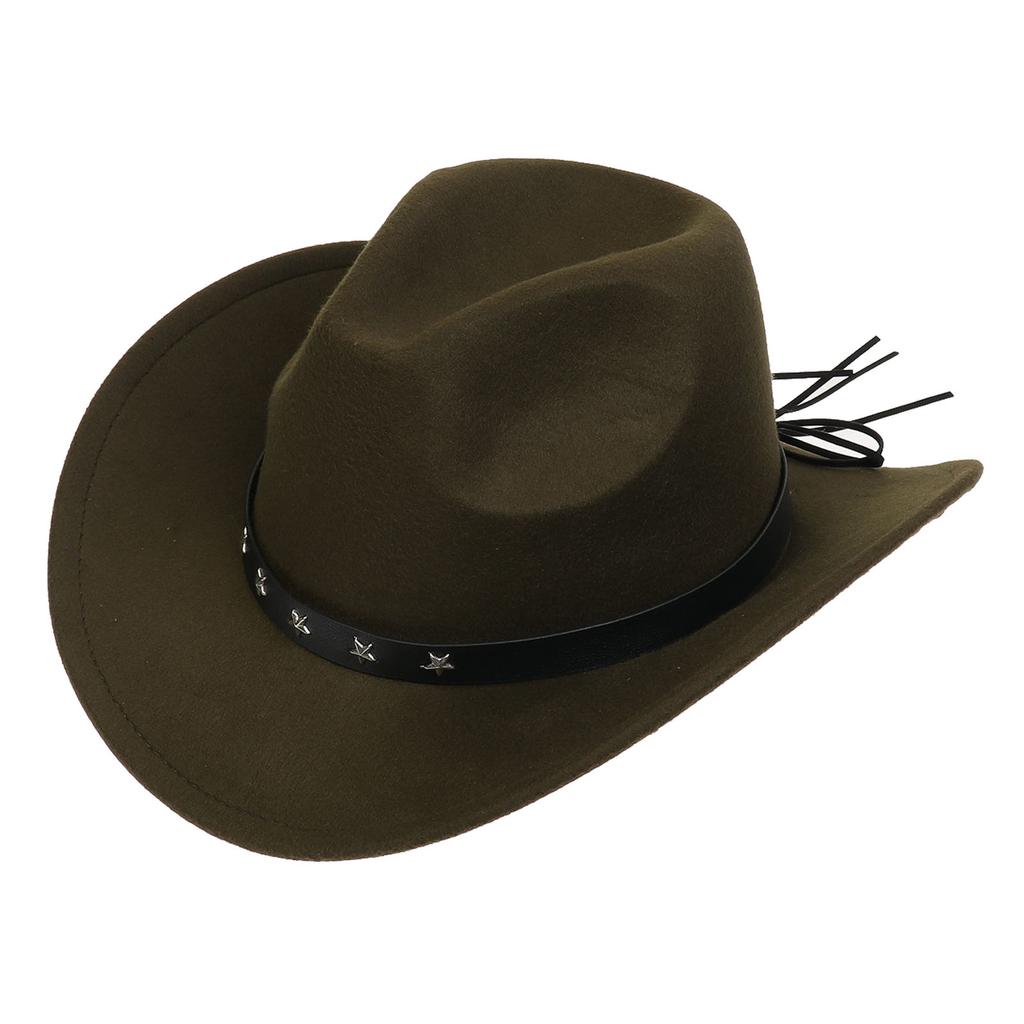 Women Men Western Cowboy Hat, Wide Curved Brim Felt Cowgirl Hat, Vintage Jazz Riding Hat, Removable Hat Belt, Head Circumference 56‑58cm