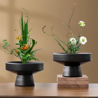 Retro Ceramic Vase Black Plant Vase Flower Pot Ornament Tabletop Plants Home Bonsai Decor Flowerpot Tabletop