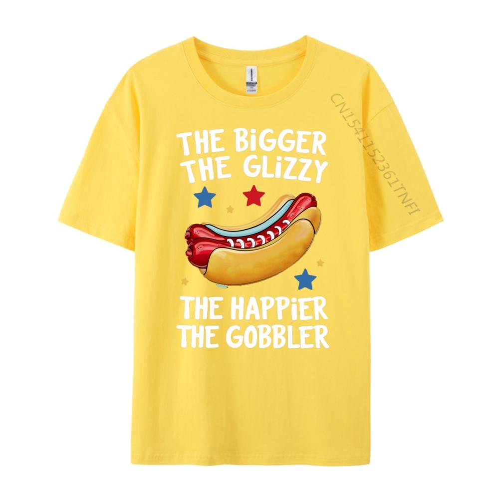Funny Hot Dog The Bigger The Glizzy The Happier The Gobbler Pink Graphic Tees Men Streetwear Male Mens TShirts