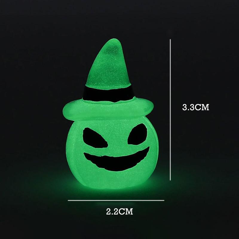 Mini Halloween Luminous Ornaments Set Pumpkins Ghosts Bat Desktop Resin Ornament for Home Car Miniature Halloween Decoration