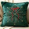 Embroidered Christmas Pillow Cover Soft Square Throw Cushion Cover Bell Bow Snowflake Holiday Cushion Cover Christmas Decor