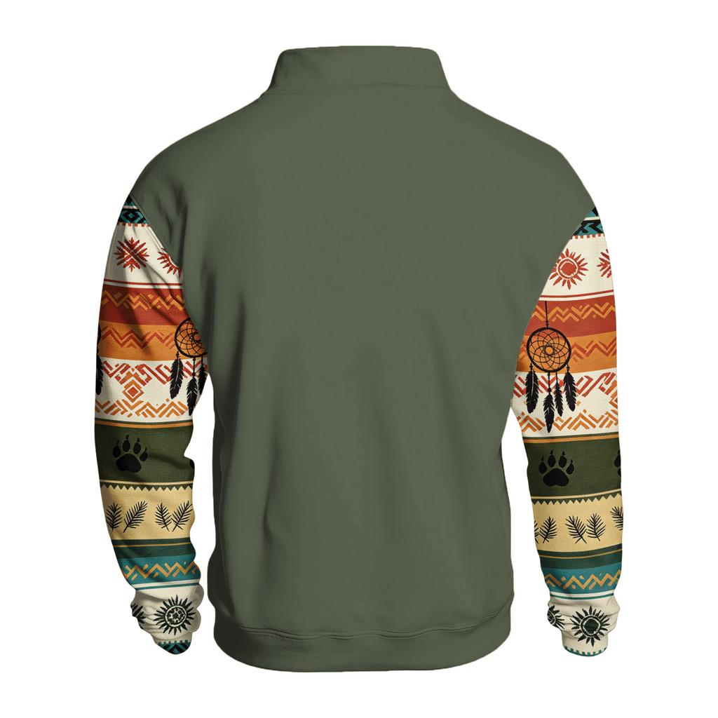 Men's Print Hoodie, Western Long Sleeve Pullover Sweatshirt with Pattern