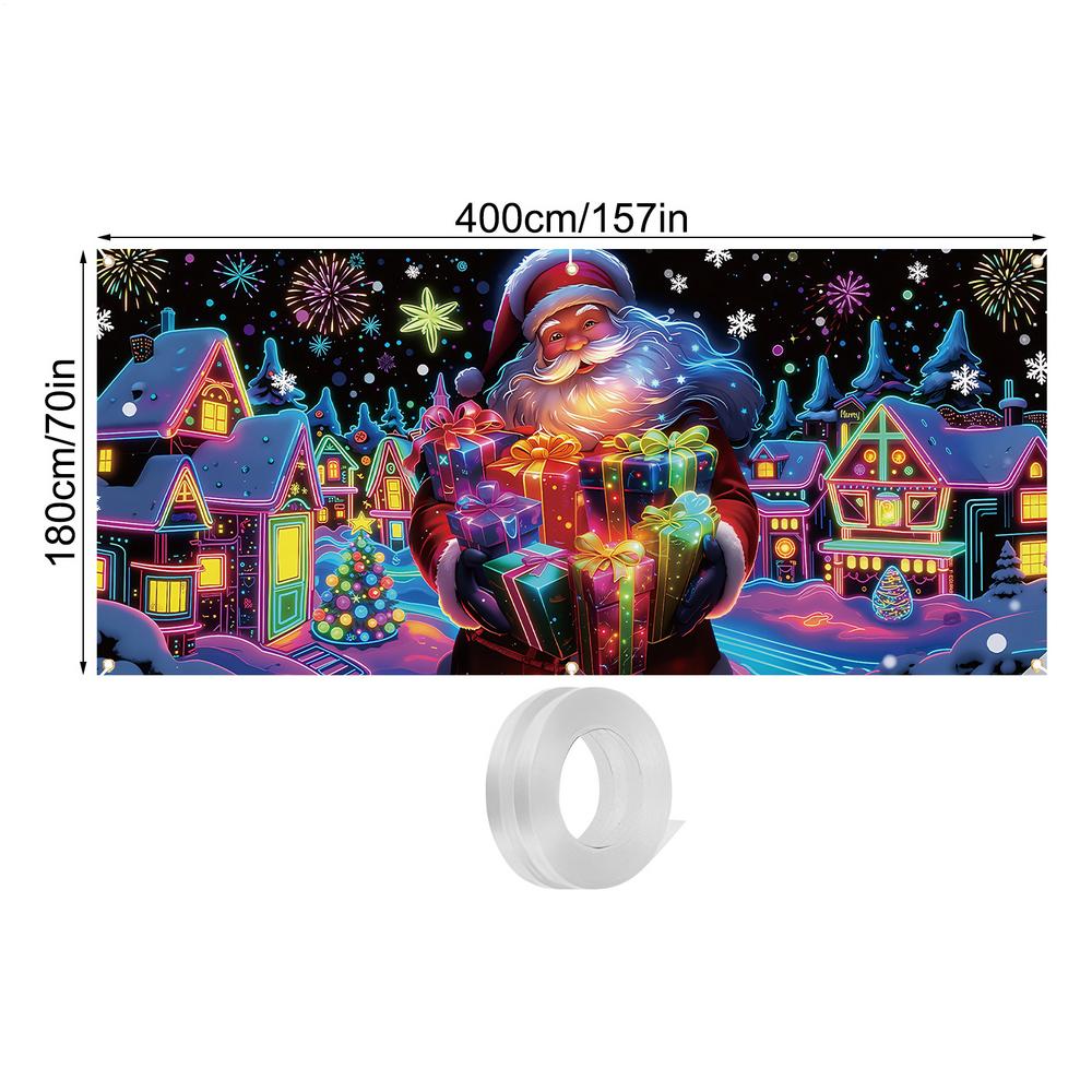 Garage Door Christmas Banner 13x6ft UV Fluorescent Holiday Decor Garage Door Background Banner for DIY Enthusiasts Home