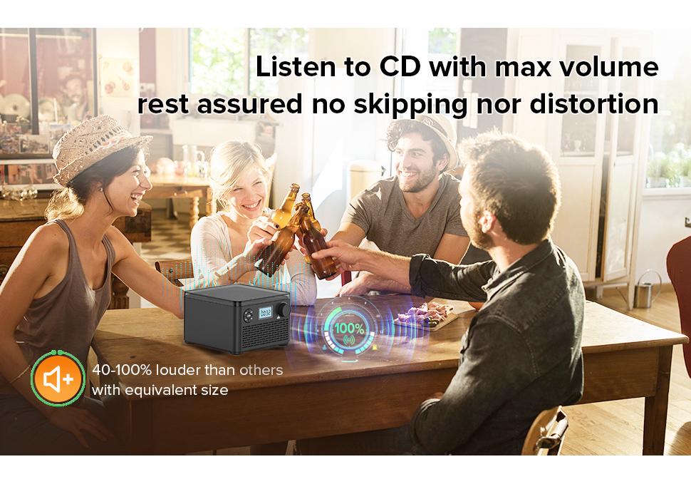 Bluetooth & FM CD Player: Rechargeable Boombox Speaker