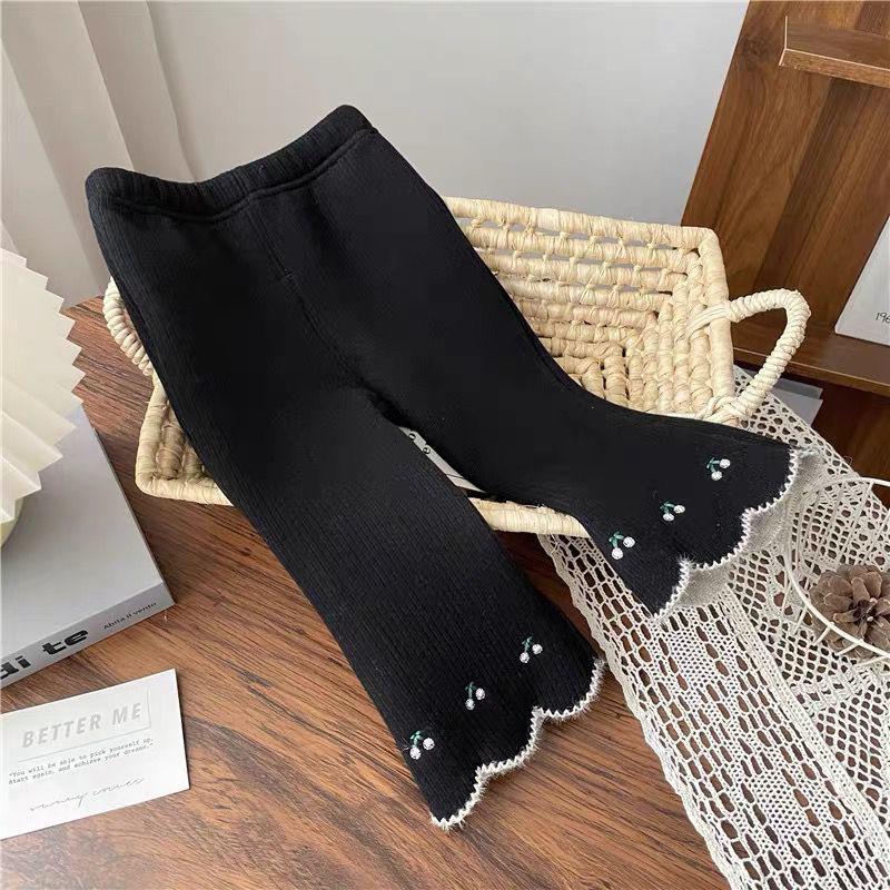Girls' Velvet Bell-Bottom Pants - Cozy Autumn/Winter Korean-Style Trendy Warm Long Pants