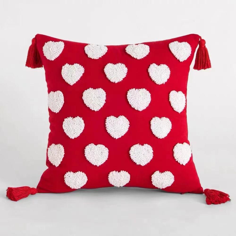 

Valentines Day Boho Decorative Throw Pillow Cover with Tassels Heart Love Pink Cushion Cover 45x45CM Pillowcases for Sofa Home