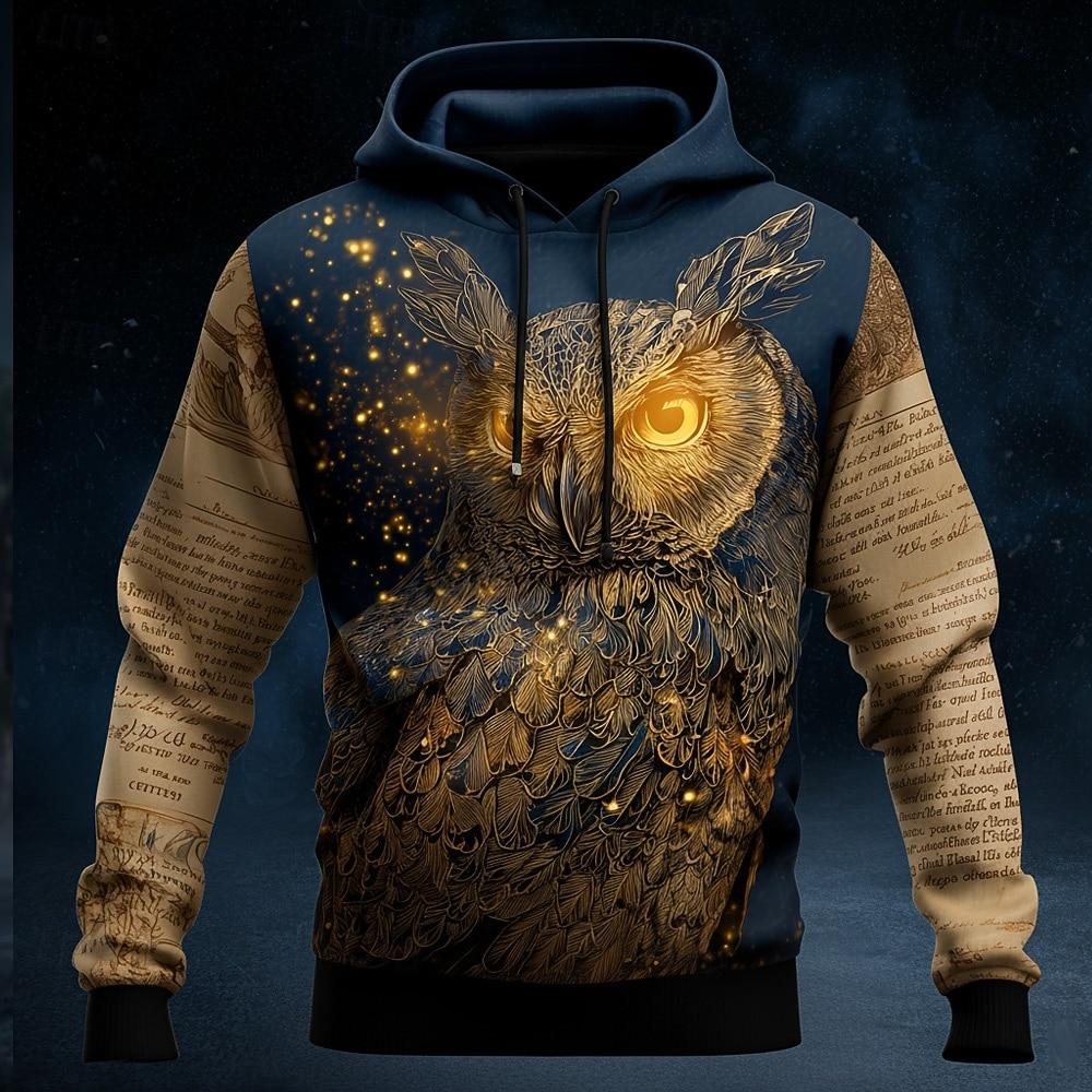 Men's Dragon Hoodie Sweatshirt 3D Fantasy Long Sleeve Crew Neck Gift Club Streetwear Blue Brown Green Drawstring Fall Winter Designer