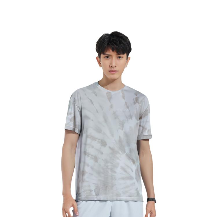Li Ning All Over Print Round Neck Pullover Short Sleeve T-Shirt Men Tops Gray AHST155-2