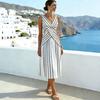 2026 popular European and American French striped cross strap V-neck vacation style sleeveless loose dress