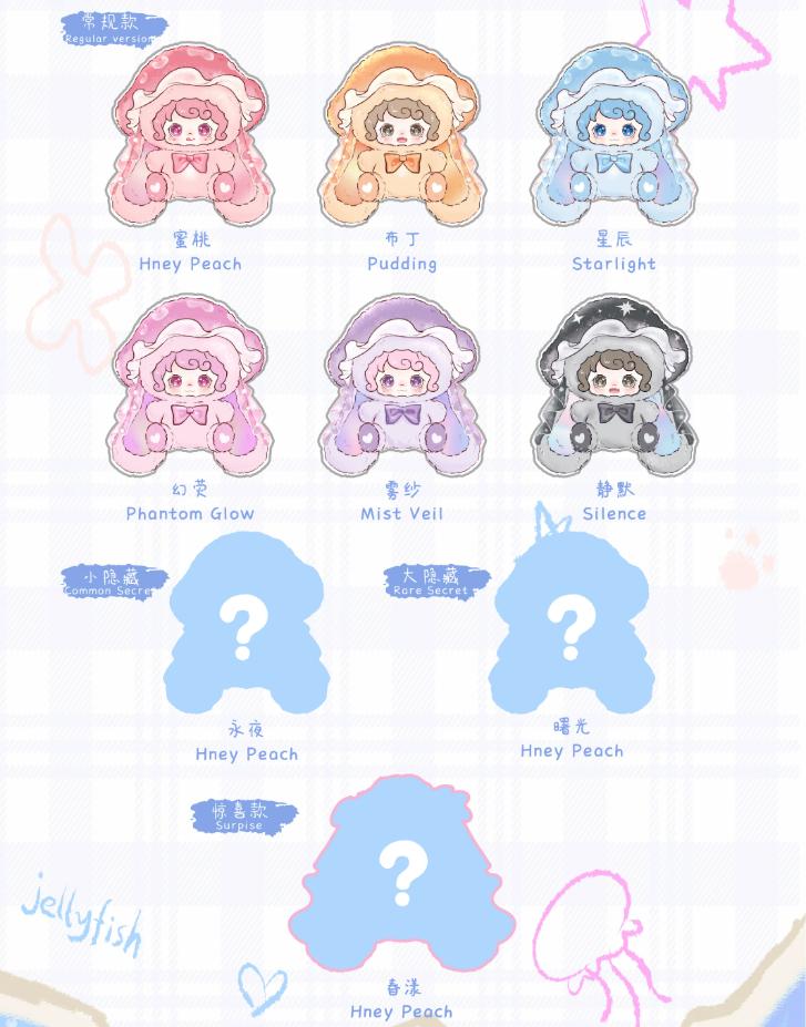 Baby Three Yoou‘S Jellyfish Hat Series Plush Blind Box Cute Plush Doll Ornament Trendy Collectible Toy Ideal Gift For Collectors