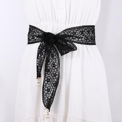Lace Pearl Pendant Belt Women'S Dress Waist Decoration Bow Waist Rope With Hanfu Knotted Strap