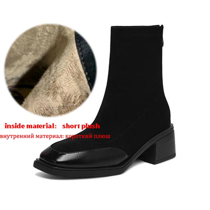 Krazing Pot Flock Winter Square Toe Modern Size 33 Boots Size 43 Zipper Fashion Stretch Ankle Boots