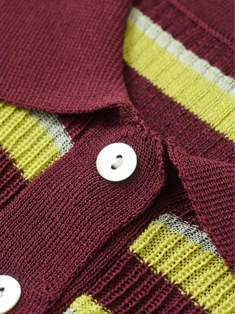 Spring 2025 Women's Striped Polo Collar Short Sleeve Top - European & American Style Fashion.