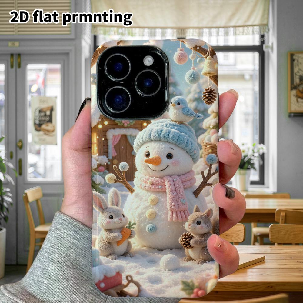 Phone case: 2D flat design suitable for iPhone 18 17 16 15 14 13 Pro protective case, snowman forest, perfect Christmas and Halloween holiday gift