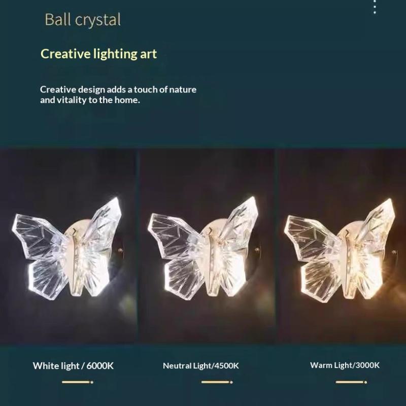 Light Luxury LED Butterfly Wall Lamp Dimmable Rotatable for Bedroom Bedside Aisle Villa Home Decor Free Shipping