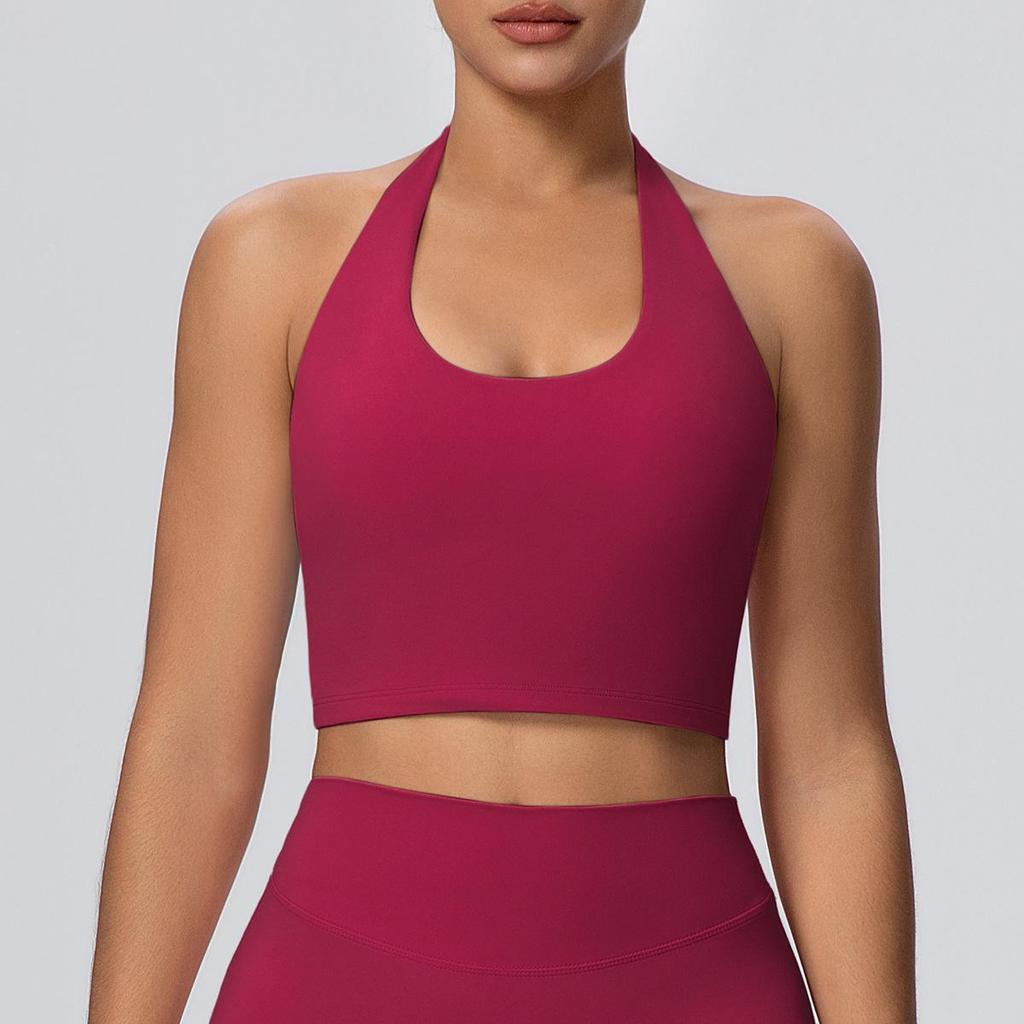 Cloud Feeling Women's Halter Backless Yoga Tank Top with Built-in Chest Pads - Fitness Sportswear