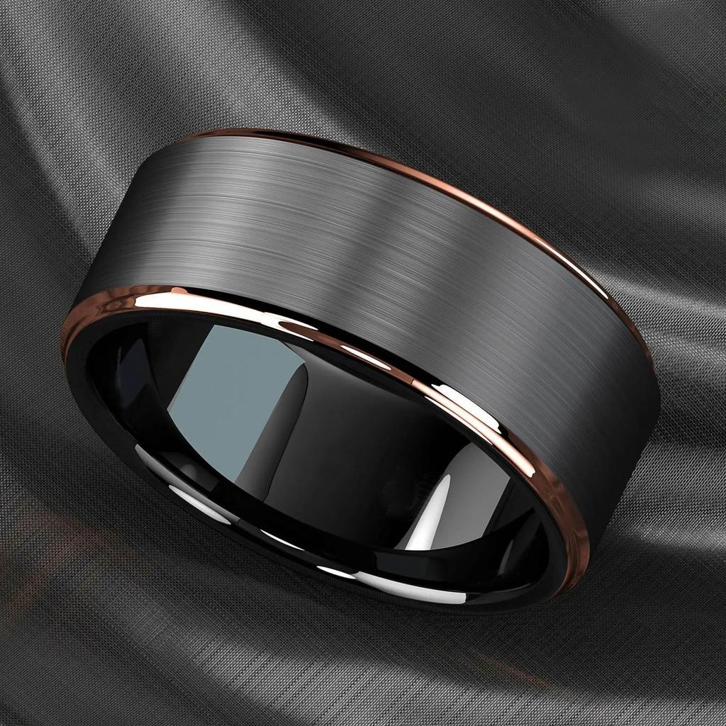 8mm Schwarz Gebürstete Titanringe für Männer Frauen Blaue Kante Männer Edelstahlring Hochzeitsfeier Schmuck Geschenke