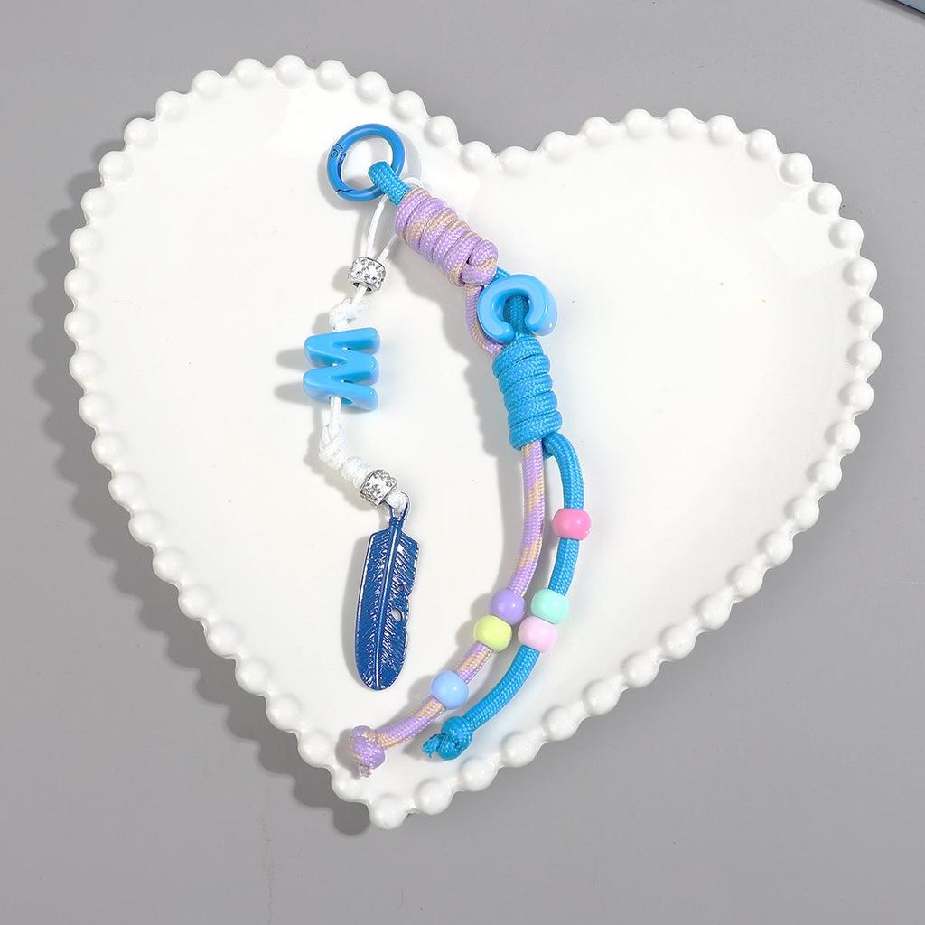 Korean High-End Bag Charms: Personalized Acrylic Letter Beads & Colorful Woven Lanyard