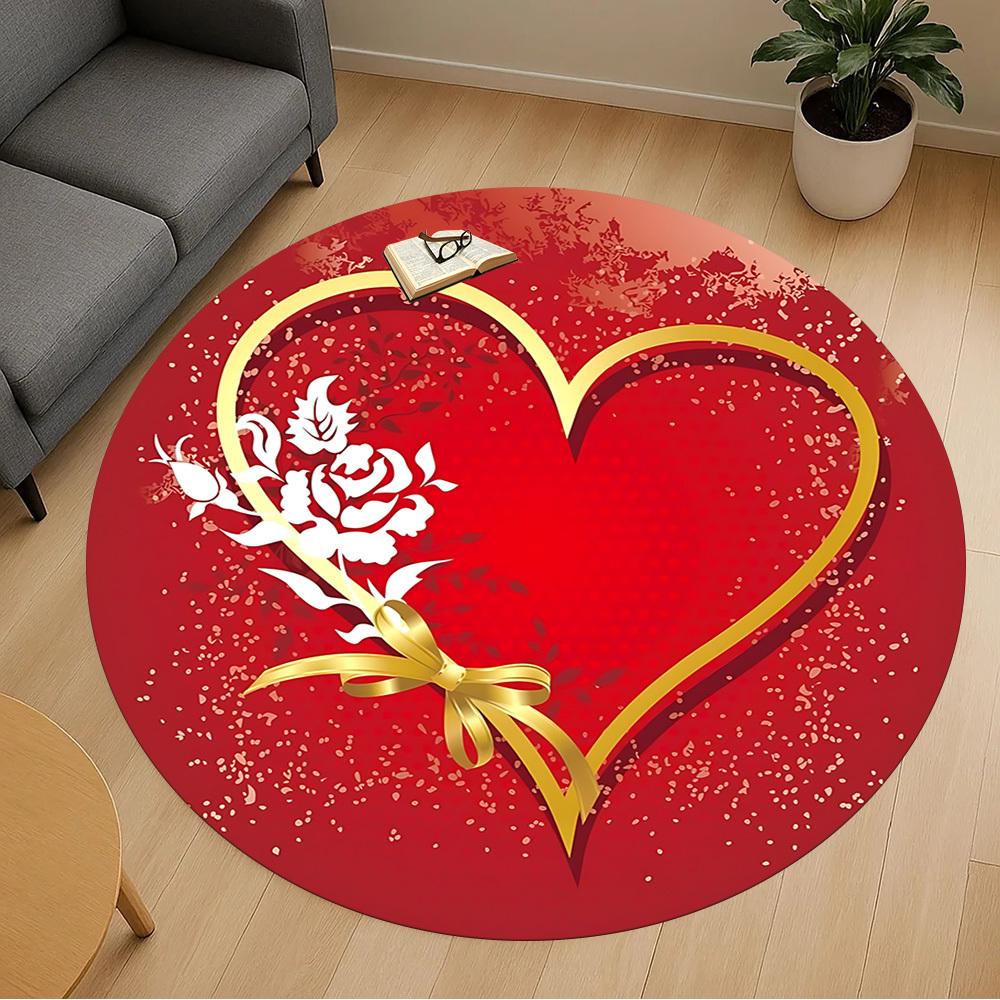 1pc Heart Love Round Chair Mat Area Rug - Non-Slip, Floor Mat for Office, Bedroom, and Indoor Decor C1125213