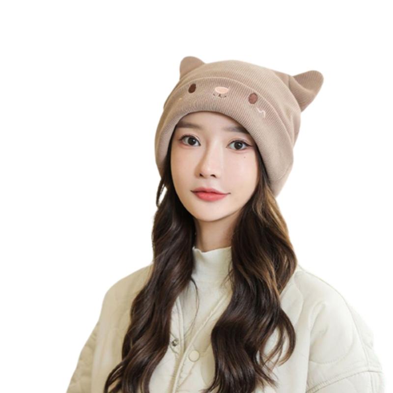 Winter Cute Cat Ear Knitted Hat Warm Beanie Winter Pullover Cap for Womens Girls