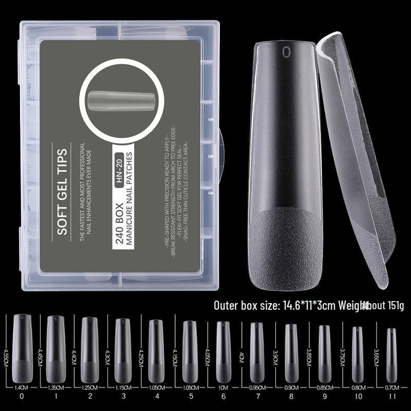 

XXL Translucent Frosted Square Nail Art Extensions - Seamless Water Drop Trapezoid False Nails, 240 Pieces