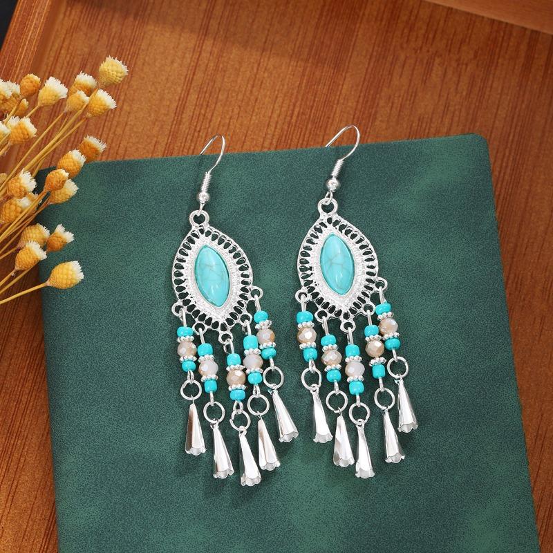 Bohemian Geometric Beaded Earrings, Long Fringed Earrings for Retro Tourist Attractions
