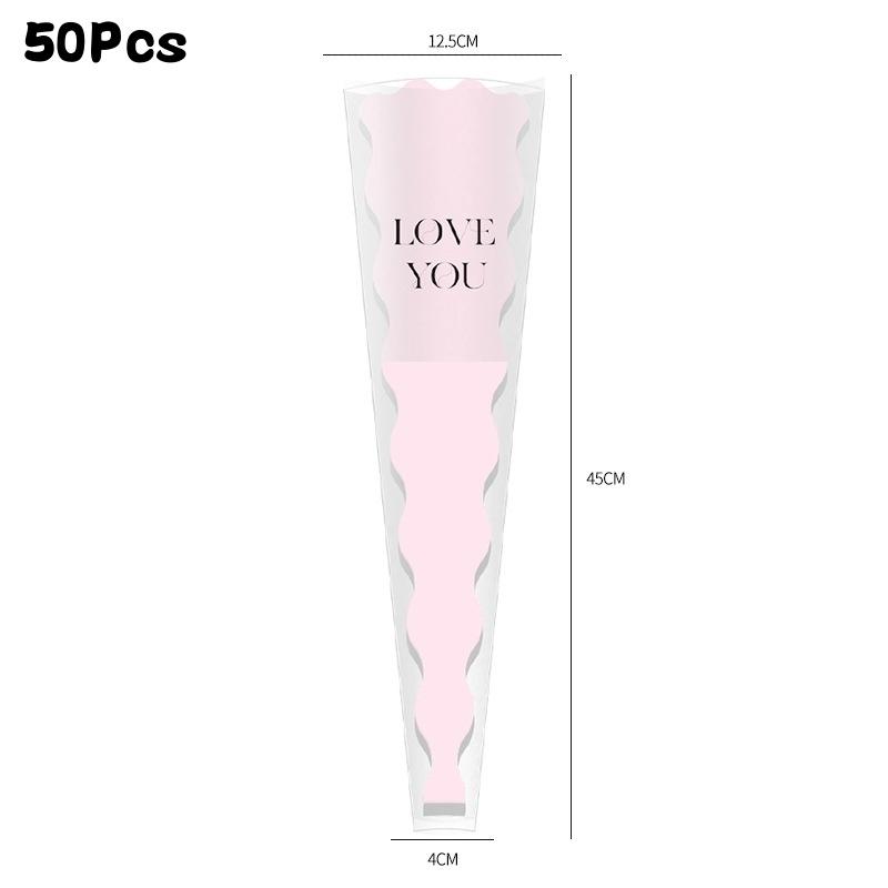 50 Pezzi Busta per Confezionamento Bouquet Singolo di Rose, Busta in Cellophane Busta Avvolgente San Valentino Festa della Mamma Borse Regalo per Fiori Singoli