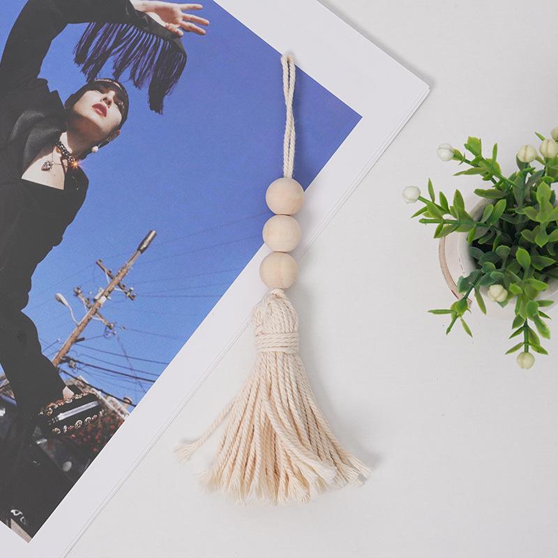 Nordic Handmade Wooden Beads Wall Tapestry with Cotton Tassels for Children s Room Decor