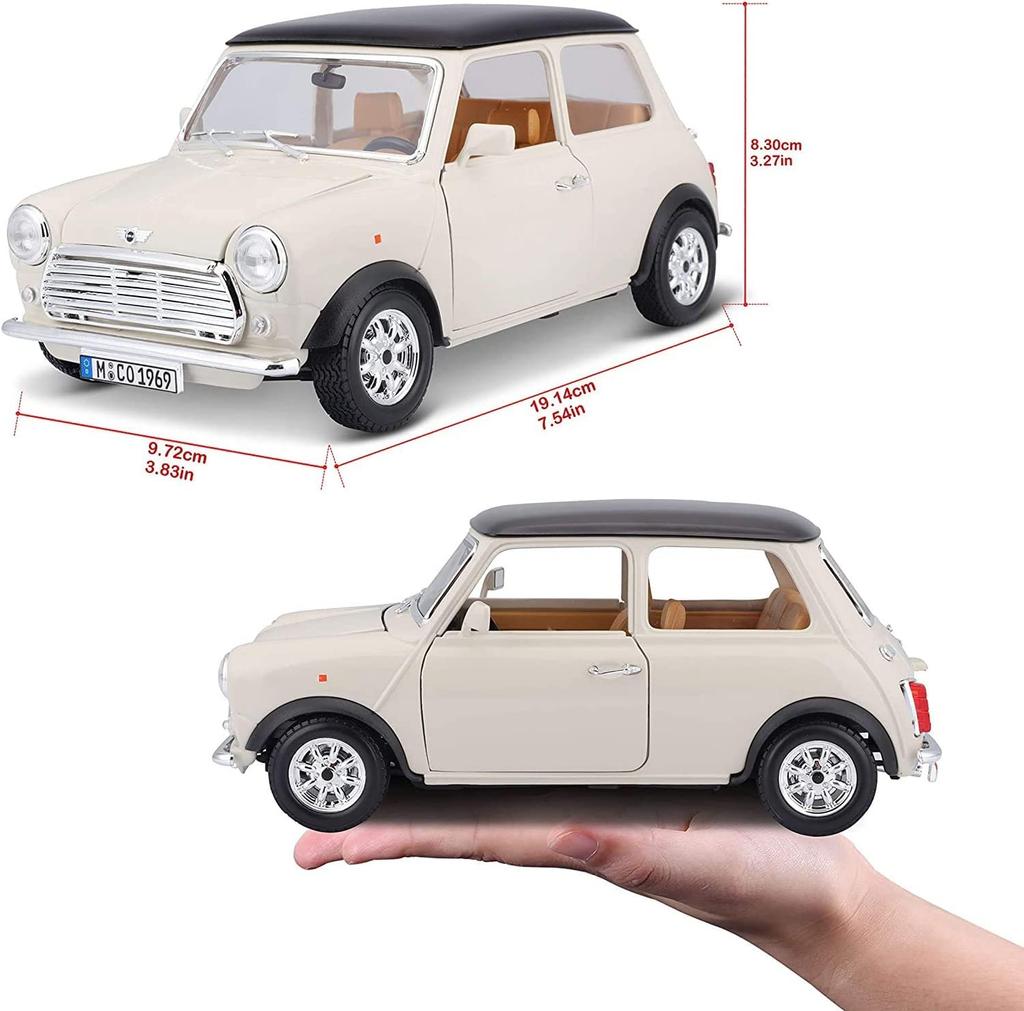 Bburago Scale Mini Cooper 1969 Cream Diecast Model Car 1/18