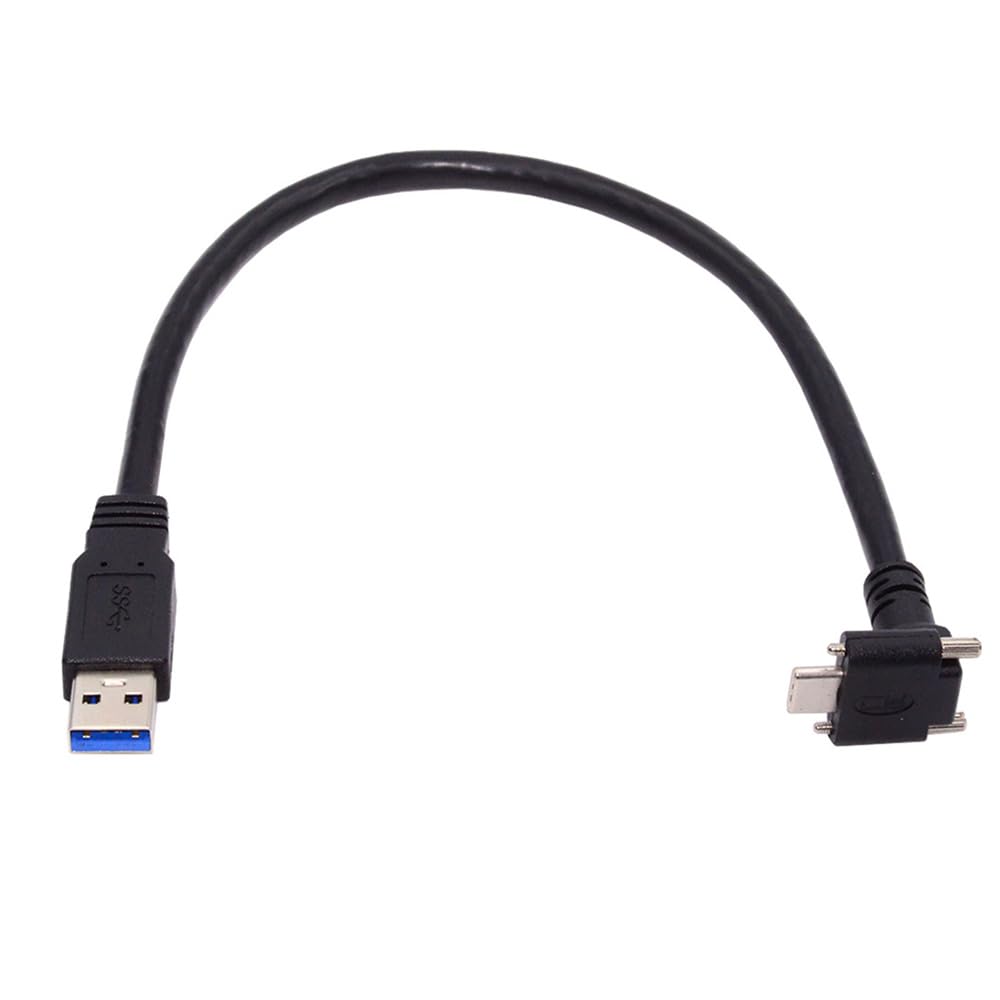 xiwai 30cm Angle Extension Cable with Dual Screw Locking for Standard USB 90 Degree for Cameras Down-Up USB-C 3.0, Angled,