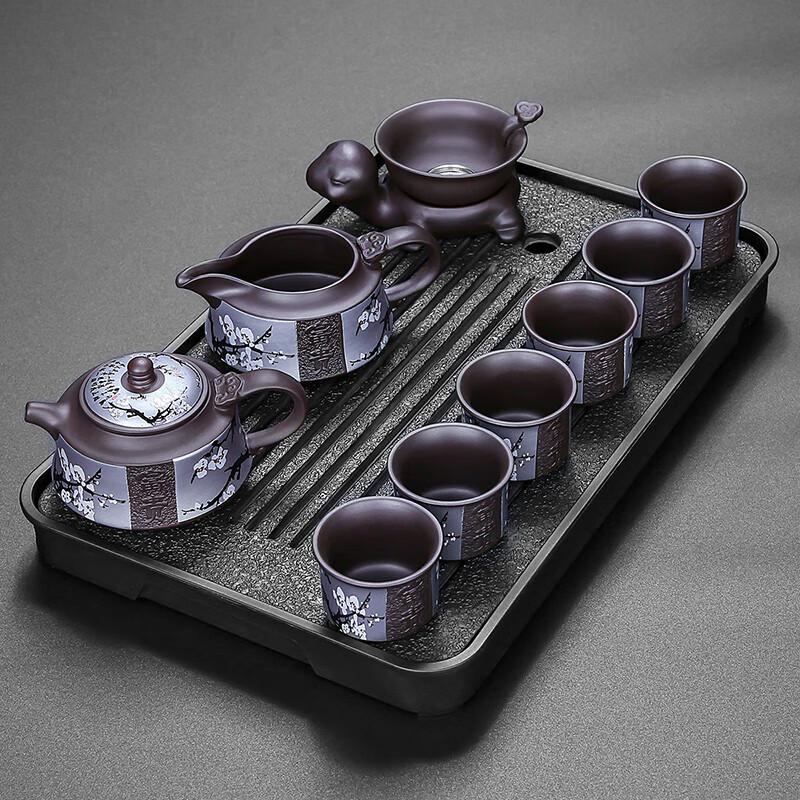 Zisha Plum Blossom Teapot Tea Set with Rectangular Tray