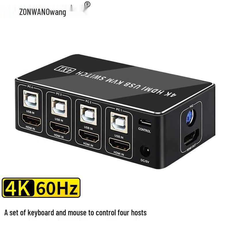 ZONWAN 4K60Hz 4-Port KVM HDMI Switch