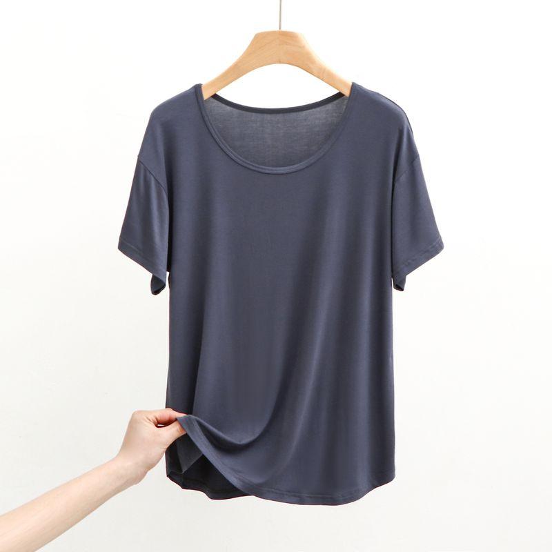 

Модальная футболка с коротким рукавом женская летняя свободная большого размера тонкая базовая футболка повседневное ледяное шелковое нижнее белье с круглым вырезом топы Iron Gray M (recommended 40.00 kg-60.00 kg