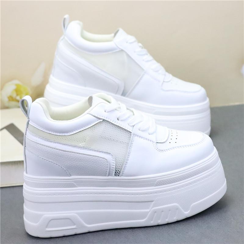 Fashion 10CM 12CM Air Mesh Microfiber Leather Ankle Boots High Brand Comfy Booties Fashion Summer Chunky Sneaker Lace Up Shoes Women