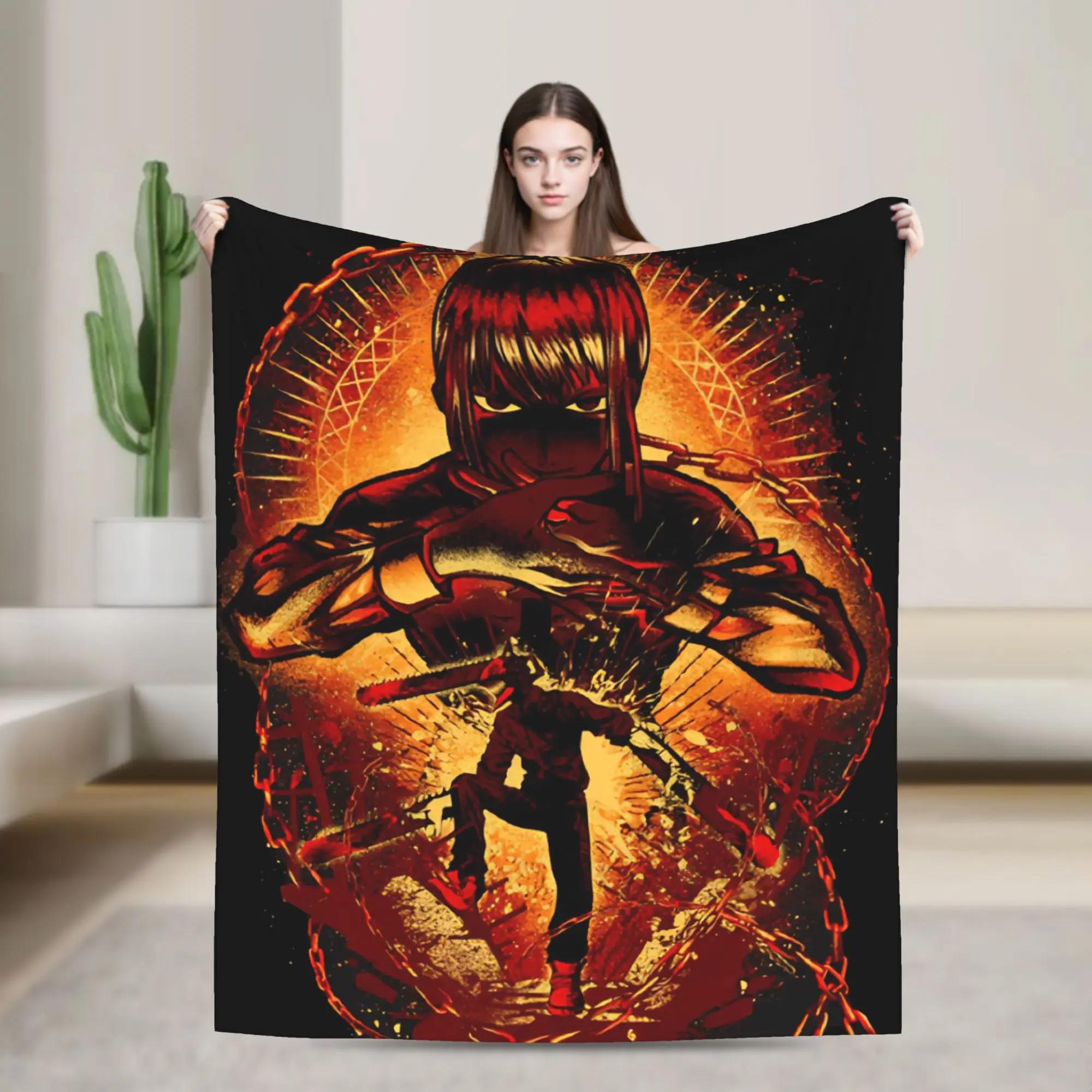 Devil Hunters Chainsaw Man Anime Plush Flannel Throw Blanket  Soft Warm Bedspread for Bedroom Quality Comforter 100x150cm