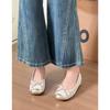Sheepskin Version~ Genuine Leather French Flat Bottom Inner Height Increase Ballet Single Shoes Women's Bow Gentle Evening Shoes Mary Jane Shoes