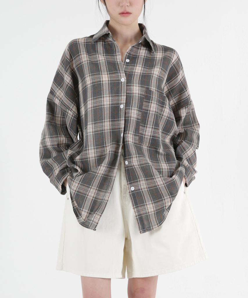 UMM Women'S Pocket Oversized Check Shirt 2 Colors