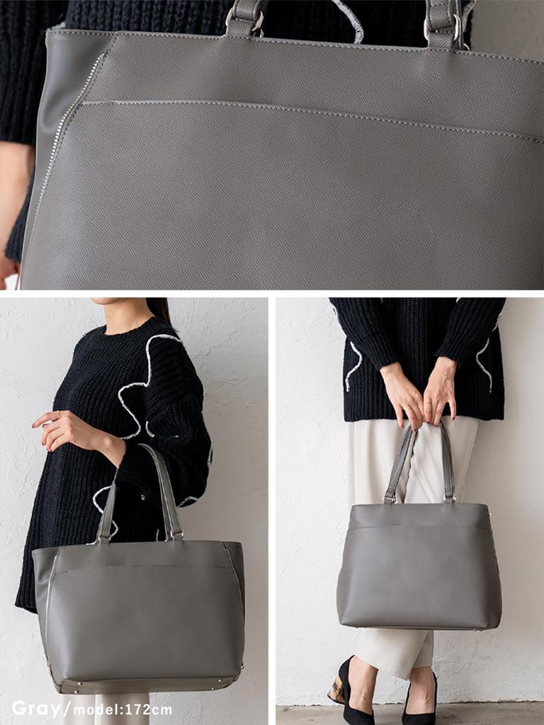 VITAFELICE Damen Business-Tote-Tasche mit seitlichem Reißverschluss inb-10180p (Grau)