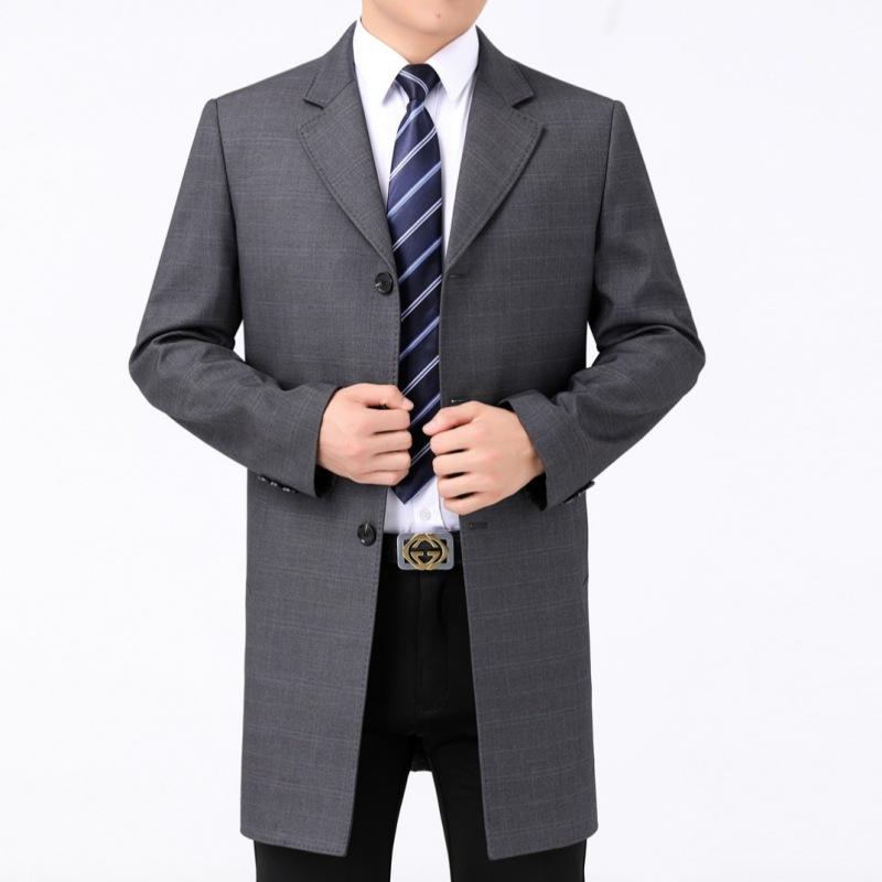 

Весенне-осенняя ветровка средней длины для мужчин среднего возраста, воротник костюма среднего возраста, повседневное шерстяное пальто, отцовская куртка класса люкс 190