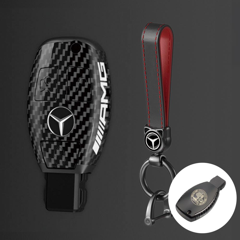 PC Carbon Fiber Car Key Rings For Mercedes Benz AMG A B C E Class GLS GLA GLC CLS CLA W204 W212 W176 Car Key Case Cover Keychain